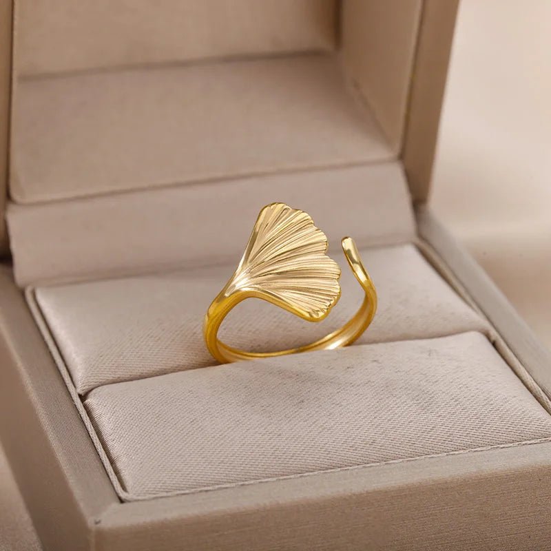 Vintage Ginkgo Leaf Rings for Women Stainless Steel Adjustable Open Finger Ring Wedding Aesthetic Party Jewerly Anillos Mujer - My Store