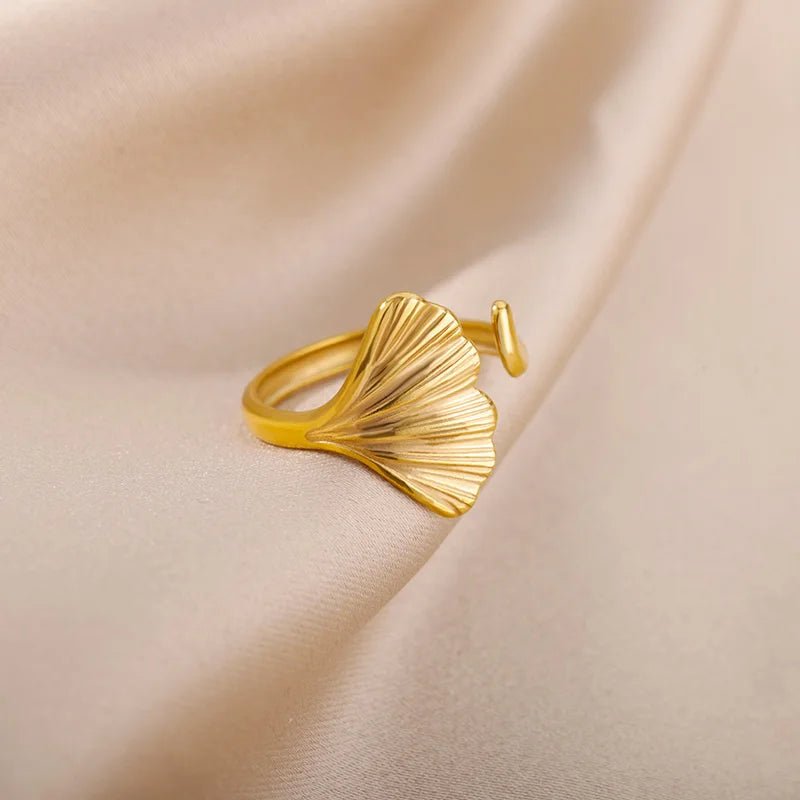 Vintage Ginkgo Leaf Rings for Women Stainless Steel Adjustable Open Finger Ring Wedding Aesthetic Party Jewerly Anillos Mujer - My Store