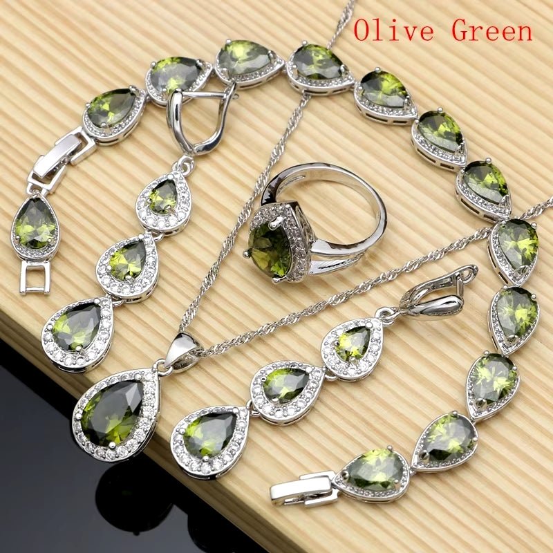 Water Drop Silver 925 Jewelry Red Ruby White Topaz Jewelry Sets Women Long Earrings/Pendant/Necklace/Rings/Bracelet Dropshipping - My Store