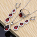 Water Drop Silver 925 Jewelry Red Ruby White Topaz Jewelry Sets Women Long Earrings/Pendant/Necklace/Rings/Bracelet Dropshipping - My Store